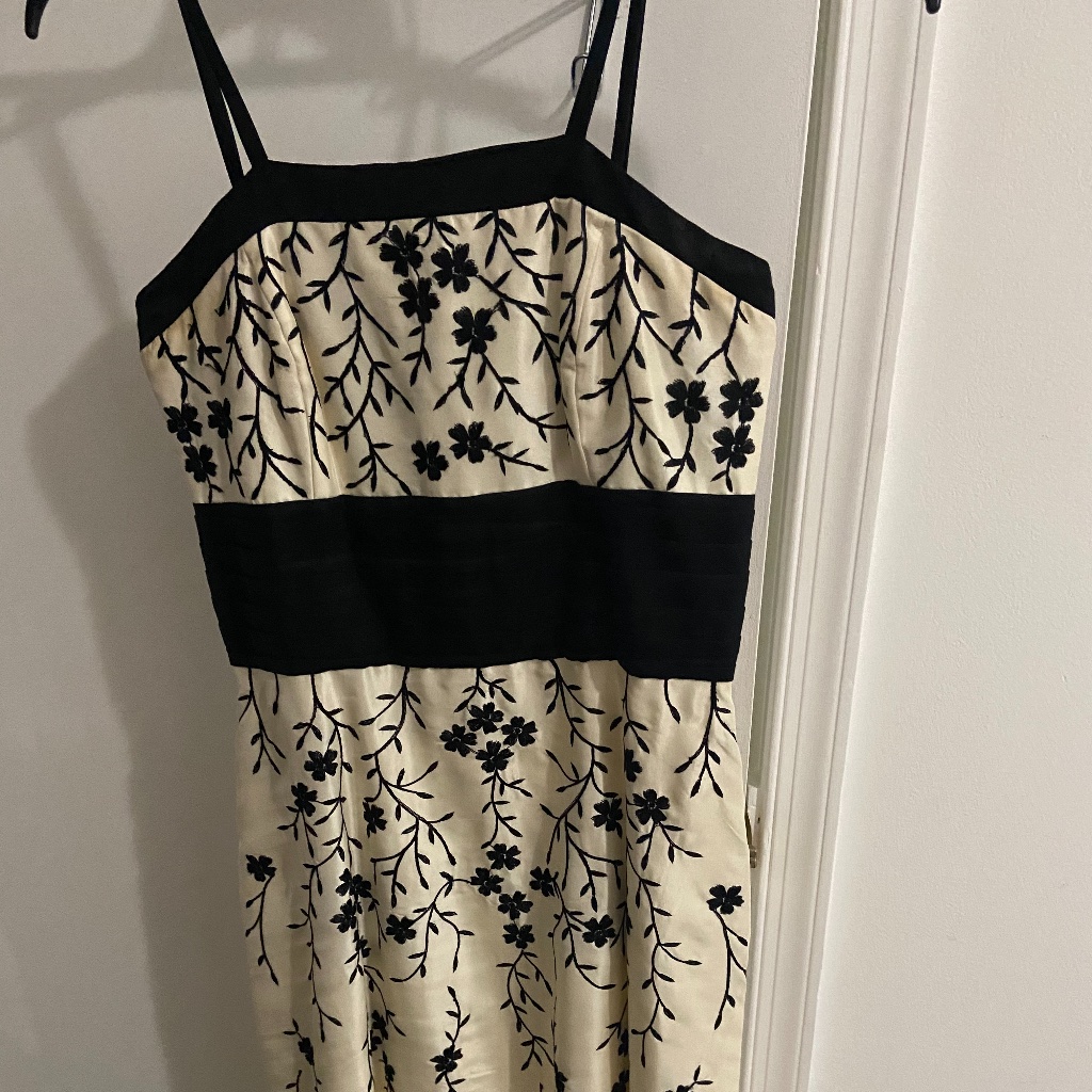 White & Black 100% Silk Dress